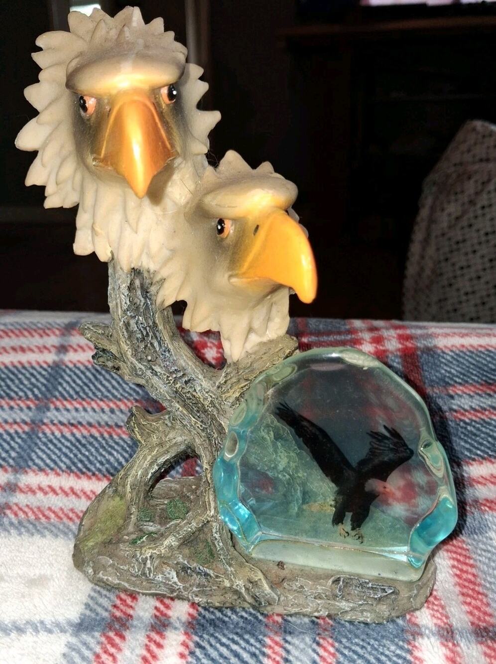 Double Bust American Bald Eagle Resin Statue